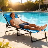 Outsunny Espreguiçadeira de jardim dobrável e ajustável com 4 posições  sistema de laço Estrutura de Aço 197x58x76 cm azul claro(m-7)