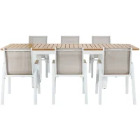Ensemble repas de jardin - Table extensible 155/246 x 100 x 74 cm + 6 fauteuils - Aluminium - 6 personnes - VIANEA(m-4)
