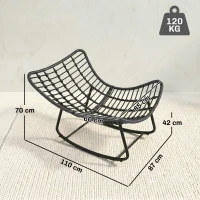 Outsunny Cadeira de Baloiço em Rattan com Almofada Macia para Jardim, Varanda, Cinza Escuro(m-3)