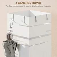 HOMCOM Suporte para Guarda Chuva Metálico com 4 Ganchos e Bandeja de Recolha de Gotas Removível 15,5x15,5x49 cm Branco(m-5)