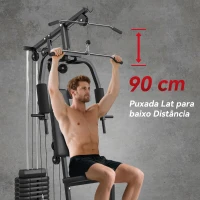 HOMCOM Máquina de Musculação com Pesos Ajustáveis de 45 kg, Press de Peito e Pernas, Polia, 135x103x200 cm, Preto(m-7)