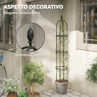 Outsunny Set 2 Supporti per Piante Rampicanti Alti 1.7 m in Acciaio Antiruggine con Decorazioni, Nero(m-5)