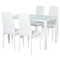 Homcom Set Dining Alb Modern – Masa + 4 Scaune Tapitate pentru 4 Persoane(m-22)