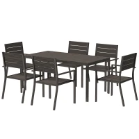 Outsunny 7 Piece Garden Furniture Set, 160 x 80 cm Rectangle Table and 6 Stackable Chairs Set, Outdoor Dining Set for Balcony, Deck, Dark Brown(m-10)