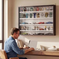 HOMCOM Vitrine murale pour objets de collection 4 étagère réglables en hauteur et 2 portes coulissantes 80 x 9,5 x 60 cm noir(m-9)