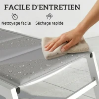 Outsunny Bain de Soleil en Aluminium Léger, Dossier Réglable 6 Positions, Rembourrage Intégré, 64x181x90cm, Gris Clair(m-7)