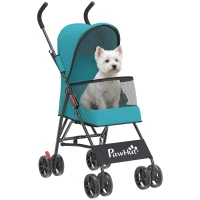 PawHut Dog Stroller, Foldable Cat Dog Pram for Miniature Breeds, Pet Stroller with Brake, Mesh Windows, Dark Green(m-10)