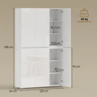 HOMCOM Buffet haut cuisine armoire de cuisine à haute brillance 6 portes à fermeture douce étagères réglables blanc(m-3)