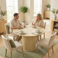 HOMCOM Mesa de comedor redonda para 5 personas, Ø 120 x 76 cm, mesa de cocina con base cilíndrica acanalada, madera natural(m-5)