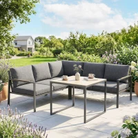 Outsunny Set Mobilier de Grădină Exterior 3 Piese 5 Persoane, 2 Canapele cu Perne Groase, 1 Masă de Cafea, 183x183x72cm, Gri Închis(m-2)