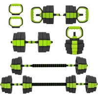 SPORTNOW Conjunto de Halteres Ajustáveis 4 em 1 25 kg Conjunto de Pesos Utilizado como Kettlebell Barra Halteres ou Suporte para Flexões Verde(m-1)