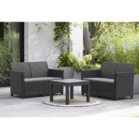 Salon de jardin modulable en résine imitation rotin tressé - Noir - KETER - 4 personnes - MARIE(m-3)