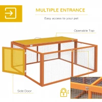 PawHut Wooden Folding Rabbit Hutch, for 2-3 Rabbits - Orange(m-5)