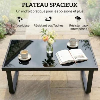 Outsunny Table Basse de Jardin Rectangulaire, Pieds Incurvés, Plateau en Verre Trempé, pour Terrasse Balcon, 90x45x33cm, Noir(m-4)