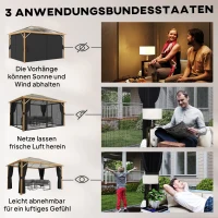 Outsunny Gartenpavillon ca. 4x3m Aluminium Pavillon mit Polycarbonat-Dach 6 mm Moskitonetz 4 Seitenteile Holzoptik Naturholz(m-6)