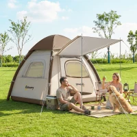 Outsunny Inflatable Camping Tent with Rainfly, 3 Man Air Tent 3000mm Waterproof Blow Up Tents, Cream(m-2)