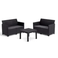 Salon de jardin modulable en résine imitation rotin tressé - Noir - KETER - 4 personnes - MARIE(m-1)