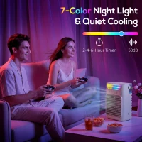 HOMCOM Air Cooler with Adjustable Head, Portable Air Conditioner with 3 Wind Speed, 2 Cool Mist, RGB Light, Grey(m-6)