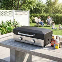 Outsunny 2 Burner Grill Griddle, Portable Gas Plancha, 6 kW, Tabletop Gas BBQ with Grease Cup for Camping Picnic Patios, Black(m-9)