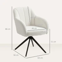 HOMCOM 360 Degree Swivel Accent Chair, Teddy Fleece Fabric Armchair, Upholstered Tufted Vanity Chair with Steel Legs for Living Room, Bedroom, Home Office, White(m-3)