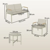 Outsunny Zestaw mebli ogrodowych metalowy, odporny na warunki atmosferyczne, sofa 2-osobowa, 2 fotele, stolik, zielony(m-3)
