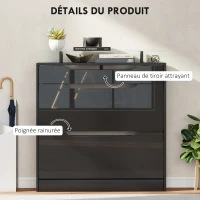 HOMCOM Armoire à Chaussures, 2 Tiroirs Rabattables, 1 Tiroir Coulissant, 1 Comptoir, 89x23x96cm, Noir(m-6)