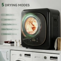 HOMCOM 4kg Vented Tumble Dryer with 5 Drying Mode, 800W Compact Freestanding Front Tumble Dryer, Black(m-4)