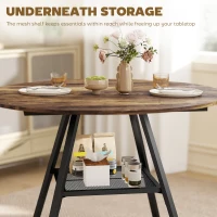 HOMCOM Esstisch für 4 Personen, 100 cm runder Industrieller Küchentisch mit Ablage, Tischplatte in Holzoptik, Rustikal Braun(m-5)