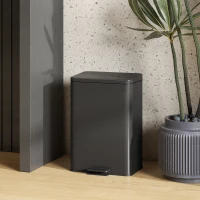 HOMCOM 20L Kitchen Bin with Soft-Close Lid and Stay-Open Function, Stainless Steel Pedal Bin with Removable Inner Bucket for Kitchen, Office, Home, Matte Black(m-8)