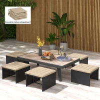 Outsunny Lot de 6 coussins de chaise de jardin, Coussins extérieur capitonné, grand confort cm avec attaches, dim. 40L x 40l cm(m-8)