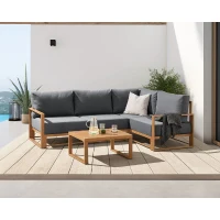 Salon de jardin canapé d'angle SANTA - Aluminium effet bois - 5 personnes - Gris clair(m-2)