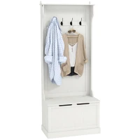 HOMCOM Móvel de Entrada com Cabide, Banco e Arrumação Branco Moderno 71,5x39,5x170 cm(m-10)