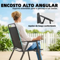 Outsunny Conjunto de 4 Cadeiras de Jardim Dobráveis com Encosto Alto e Apoios de Braços Tecido Textilene Respirável Preto(m-6)