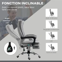 HOMCOM Fauteuil de bureau massant chauffant fauteuil bureau confortable hauteur réglable dossier inclinable repose-pied revêtement synthétique gris(m-11)