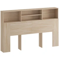 HOMCOM Tête de lit sur pied avec rangements, accessoire de lit 4 compartiments ouverts, 160 x 20,2 x 108,2 cm, bois naturel(m-12)