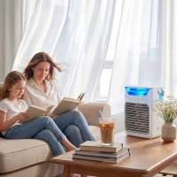HOMCOM Air Cooler with Adjustable Head, Portable Air Conditioner with 3 Wind Speed, 2 Cool Mist, RGB Light, Grey(m-2)