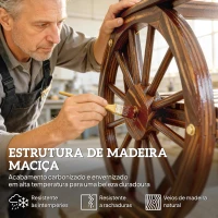Outsunny Banco de Jardim em Madeira com Braços de Roda de Carro Assento Largo com Ripas e Encosto Inclinado Carbonizado(m-5)
