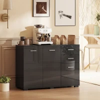 HOMCOM Sideboard, Modern Storage Cabinet with 2 Drawers, 3 Doors and Adjustable Shelves, High Gloss Black(m-9)