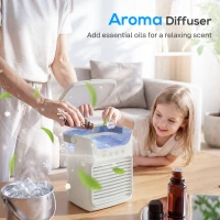 HOMCOM Air Cooler with Adjustable Head, Portable Air Conditioner with 3 Wind Speed, 2 Cool Mist, RGB Light, Grey(m-7)