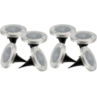 Lot de 8 spots solaires ronds inox encastrable ou a piquer - LUMISKY - DECKY - LED blanc froid - Ø12 cm(m-1)