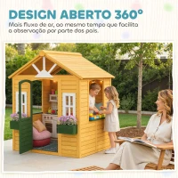 AIYAPLAY Casinha Infantil em Madeira Casinha Infantil com 2 Floreiras 3 Janelas Meia Porta Casa de Jardim para Crianças Castanho(m-7)