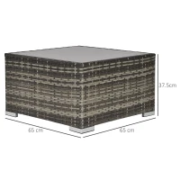 Outsunny Square PE Wicker Rattan Table with Glass Top - Dark Grey(m-3)