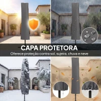 Outsunny Chapéu de Sol Excêntrico Ø300 cm com Base Cruzada Manivela Capa Protetora e Cordas de Vento Cinza Escuro(m-5)