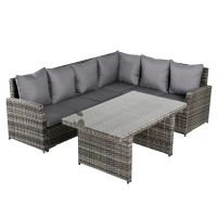 Outsunny Salon de Gradina Set 3 Buc 2 Canapele de Exterior 1 Masa Ratan Gri(m-14)