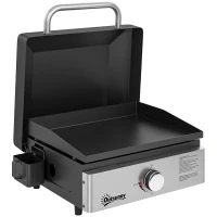 Outsunny Grill Griddle, Portable Gas Plancha, 3.5 kW, Tabletop Gas BBQ with Grease Cup for Camping Picnic Patios, Black(m-1)