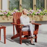 Outsunny Adirondack tuinstoel ligbank voor buiten tuinmeubel balkonstoel massief hout verkoold(m-10)