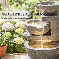 Outsunny Springbrunnen 3-stufig Gartenbrunnen mit LED Beleuchtung Pumpe Steinoptik, Verstellbar 40 x 37 x 61 cm(m-6)