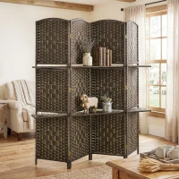 HOMCOM Paravent séparateur de pièce 4 panneaux 160 x170 cm avec 2 étagères, pliable, en bois(m-2)