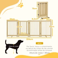 PawHut Barreira de Segurança para Cães em Madeira Dobrável para Escadas e Portas para Cães Pequenos e Médios de 4 Painéis 204x36x75 cm Madeira(m-3)