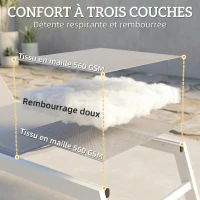 Outsunny Bain de Soleil en Aluminium Léger, Dossier Réglable 6 Positions, Rembourrage Intégré, 64x181x90cm, Gris Clair(m-6)